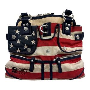 George Gina & Lucy  Americana Flag Multi-Pocket Satchel +Strap Y2K Utility Vibes